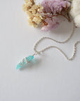 Aqua Aura Quartz Rock Crystal Point Necklace - Bright Silver DesignsbyNatureGems
