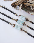 Aquamarine Bracelet - Black Leather Cord Designs by Nature Gems