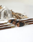 Black Tourmaline Bracelet in Brown Leather Cord Designs by Nature Gems