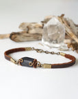 Black Tourmaline Bracelet in Brown Leather Cord Designs by Nature Gems