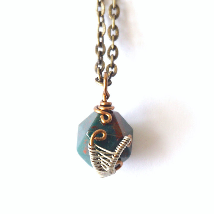 Bloodstone Healing Crystal Charm Necklace - March Birthstone Necklace DesignsbyNatureGems