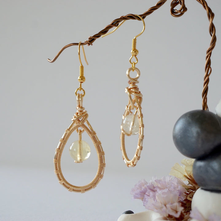 Citrine Gold Plated Round Wire Earring Designs by Nature Gems