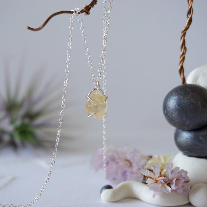 Citrine Sterling Silver Huggie Charm Necklace Designs by Nature Gems