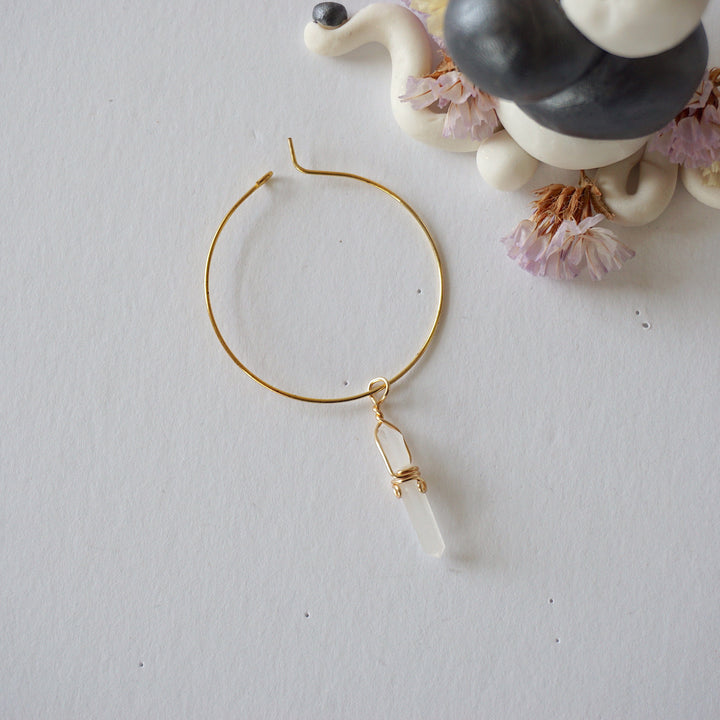 Clear Quartz Gold Plated Hoop Earring Designs by Nature Gems