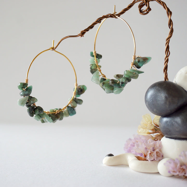 Emerald Cluster Gold Plated Hoop Earring Designs by Nature Gems