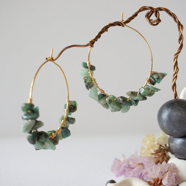 Emerald Cluster Gold Plated Hoop Earring Designs by Nature Gems