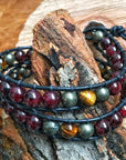Garnet Bracelet and Tiger's Eye Leather Wrap Bracelet - Prosperity & Fortitude DesignsbyNatureGems