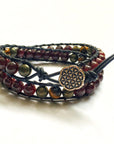 Garnet Bracelet and Tiger's Eye Leather Wrap Bracelet - Prosperity & Fortitude DesignsbyNatureGems