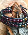 Garnet Bracelet and Tiger's Eye Leather Wrap Bracelet - Prosperity & Fortitude DesignsbyNatureGems