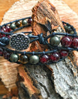 Garnet Bracelet and Tiger's Eye Leather Wrap Bracelet - Prosperity & Fortitude DesignsbyNatureGems