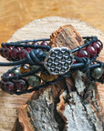 Garnet Bracelet and Tiger's Eye Leather Wrap Bracelet - Prosperity & Fortitude DesignsbyNatureGems