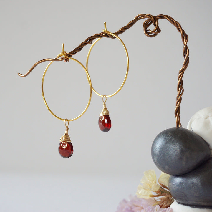 Garnet Gold Plated Hoop Earring Designs by Nature Gems