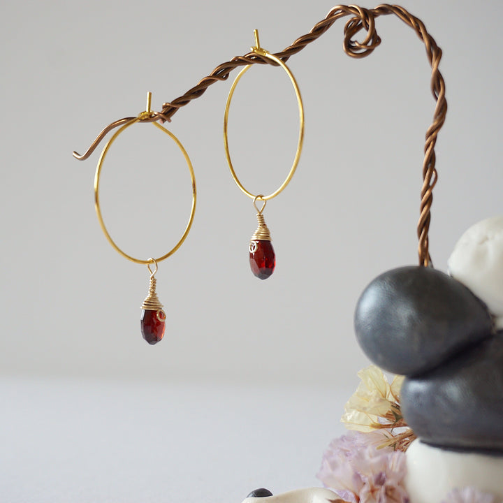 Garnet Gold Plated Hoop Earring Designs by Nature Gems
