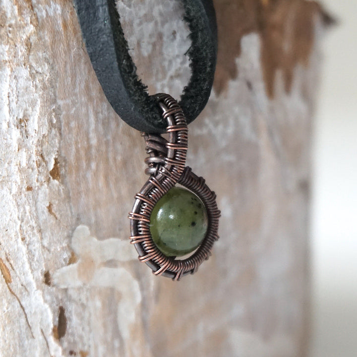 Green Jade Charm Necklace - Antiqued Copper Designs by Nature Gems