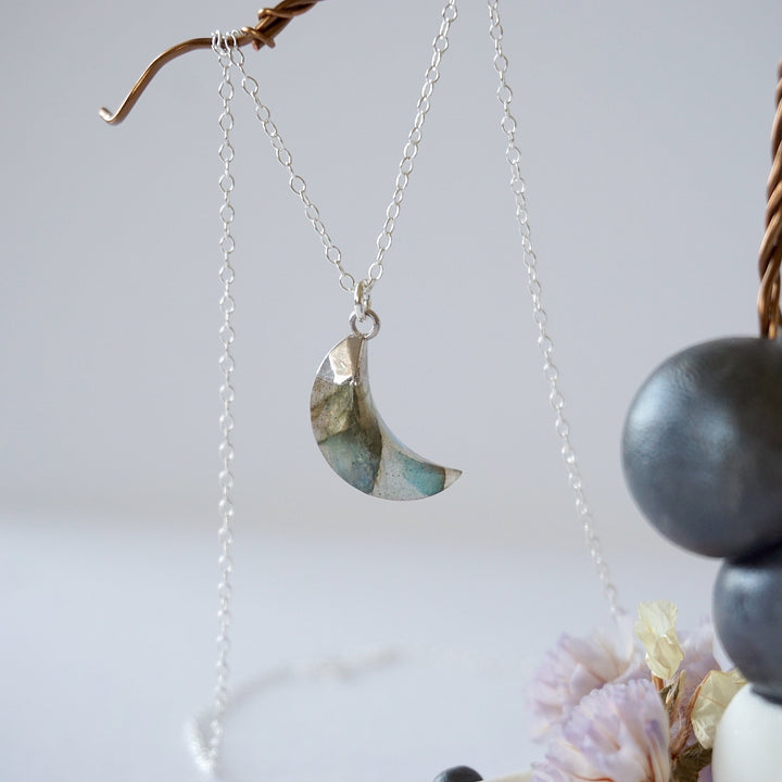 Labradorite Sterling Silver Moon Charm Necklace Designs by Nature Gems