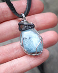 Men's Aquamarine Crystal Necklace - Mixed Wire Black and Silver Copper DesignsbyNatureGems