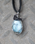 Men's Aquamarine Crystal Necklace - Mixed Wire Black and Silver Copper DesignsbyNatureGems