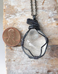 Men's Clear Quartz Pendant Necklace - Gunmetal Wire Wrapped DesignsbyNatureGems