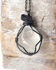 Men's Clear Quartz Pendant Necklace - Gunmetal Wire Wrapped DesignsbyNatureGems