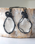 Men's Clear Quartz Pendant Necklace - Gunmetal Wire Wrapped DesignsbyNatureGems