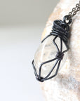 Men's Clear Quartz Pendant Necklace - Gunmetal Wire Wrapped DesignsbyNatureGems