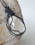 Men's Clear Quartz Pendant Necklace - Gunmetal Wire Wrapped DesignsbyNatureGems