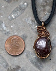 Men's Garnet Pendant in Antique Bronze - With Black Leather Cord Designs by Nature Gems