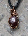 Men's Garnet Pendant in Antique Bronze - With Black Leather Cord Designs by Nature Gems