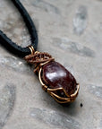 Men's Garnet Pendant in Antique Bronze - With Black Leather Cord Designs by Nature Gems