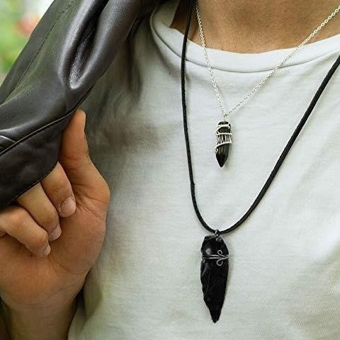 Men's Obsidian Arrowhead Pendant Necklace DesignsbyNatureGems