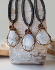 Men's Rainbow Moonstone in Antique Bronze - With Black Leather Cord Designs by Nature Gems