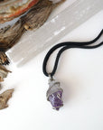 Mens Raw Amethyst Crystal Necklace - February Birthstone Necklace DesignsbyNatureGems