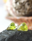 Men's Raw Green Peridot Crystal Stud Earrings DesignsbyNatureGems