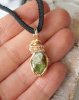 Men's Raw Peridot Necklace in 14k Gold-Filled - With Black Leather Cord Designs by Nature Gems