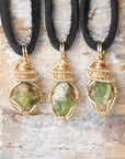Men's Raw Peridot Necklace in 14k Gold-Filled - With Black Leather Cord Designs by Nature Gems