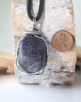 Men's Sapphire Pendant in White Gold - on Black Leather Cord Designs by Nature Gems