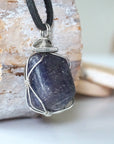Men's Sapphire Pendant in White Gold - on Black Leather Cord Designs by Nature Gems