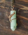 Natural Green Aventurine Antique Bronze Crystal Pendant Necklace Hexagonal Designs by Nature Gems