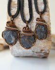 (NEW) Sapphire Antique Bronze and Silver - Necklace with Leather Cord Designs by Nature Gems
