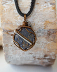 (NEW) Sapphire Antique Bronze and Silver - Necklace with Leather Cord Designs by Nature Gems