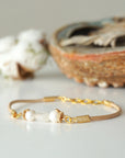 Pearl and Moonstone Bracelet - Gold Plated Designs by Nature Gems