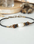 Pearl Bracelet - Antique Bronze - Black Leather Cord Designs by Nature Gems