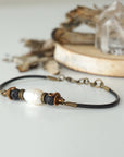 Pearl Bracelet - Antique Bronze - Black Leather Cord Designs by Nature Gems
