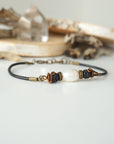 Pearl Bracelet - Antique Bronze - Black Leather Cord Designs by Nature Gems