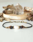 Pearl Bracelet - Antique Bronze - Black Leather Cord Designs by Nature Gems