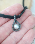 Pearl Charm Necklace - Antiqued Sterling Silver Designs by Nature Gems