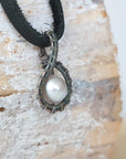 Pearl Charm Necklace - Antiqued Sterling Silver Designs by Nature Gems