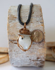 Rainbow Moonstone Antique Bronze & White Gold Necklace with Leather Cord Designs by Nature Gems