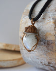 Rainbow Moonstone Antique Bronze & White Gold Necklace with Leather Cord Designs by Nature Gems