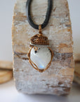 Rainbow Moonstone Antique Bronze & White Gold Necklace with Leather Cord Designs by Nature Gems